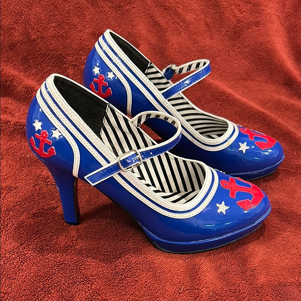 Blue Anchor Mary Jane Platform Heels